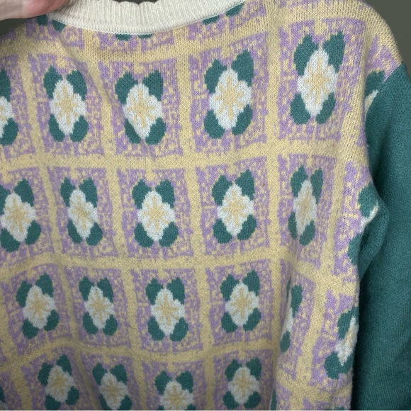Karlie Purple Green Cream Mixed-Pattern Knit Cardigan - Picture 6 of 10
